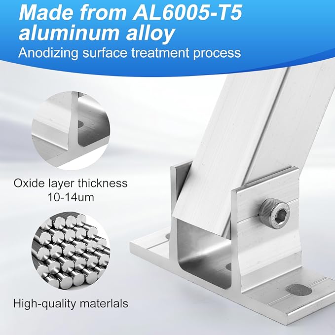 Adjustable Solar Panel Tilt Mount Brackets, Aluminum Alloy Solar Panel Mounting Brackets for 50W-400W Panels, Solar Panel Wall Mount Kit for Roof RV Boat Flat Surface, Anti-Corrosion Solar Panel Mount