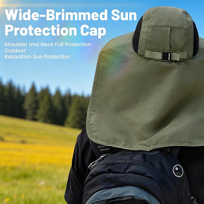 Solar Fan Hat Wide Brim Hat with Fan Sunscreene Neck Flap 3-Speed Outdoor Sun Hat for Fishing,Hiking,USB Solar Charging