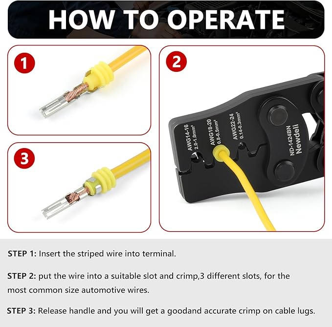 Weather Pack Crimpers, Newdeli Crimp tool AWG 14-24 for Crimping Delphi APTIV Weather Pack Terminals or Metri-Pack Connectors(Have Locator & Removal Extraction Tool)