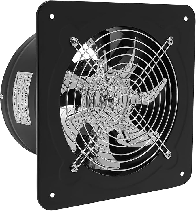 8 Inch Exhaust Fan, 110V 80W Industrial Axial Flow Fan Portable Ventilation Fan with Backdraft Damper, Wall Mount Utility Blower Ventilator Extractor for Garage Shops Kitchen, 2600RPM
