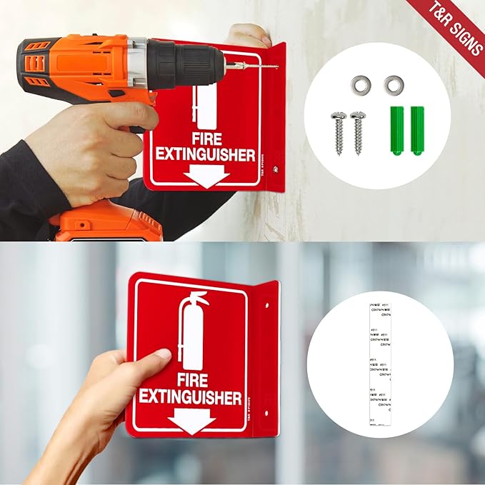 T&R Fire Extinguisher Sign, Fire Extinguisher with Down Arrow - 12 Pack - 6 x 6 Inches Acrylic, 2 pre-drilled holes, Includes Matching Screws, Use for Home Office/Business