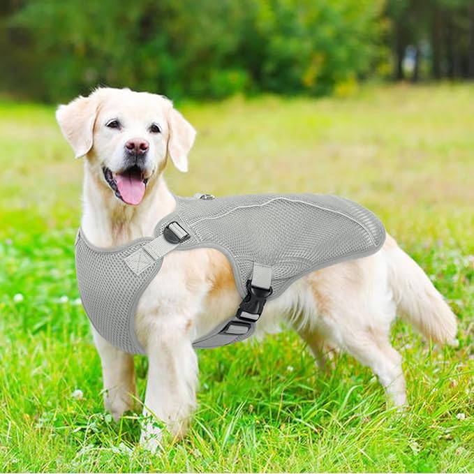 Kuoser Dog Cooling Vest Harness, Small Dog Cooler Jacket with Adjustable Buckle for Outdoor Beach, Hiking, Training Grey S