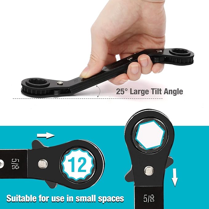 DURATECH 10-Piece Reversible Ratcheting Wrench Set, Offset Double Box End Wrench Set, SAE & Metric, with Rolling Pouch