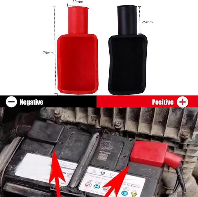 2Pcs Battery Terminal Protector, Universal Battery Terminal Cover, Rubber Battery Terminal Covers, Positive Negative Battery Post Cover Cap for Car Motorcycle Truck Boat