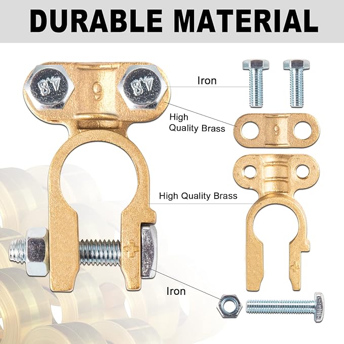 CZC AUTO Battery Terminals Connectors Clamps, Brass Positive & Negative Top Post Battery Terminal Protector Set for Marine Car Boat Camper Truck Vehicle, 2 Pairs