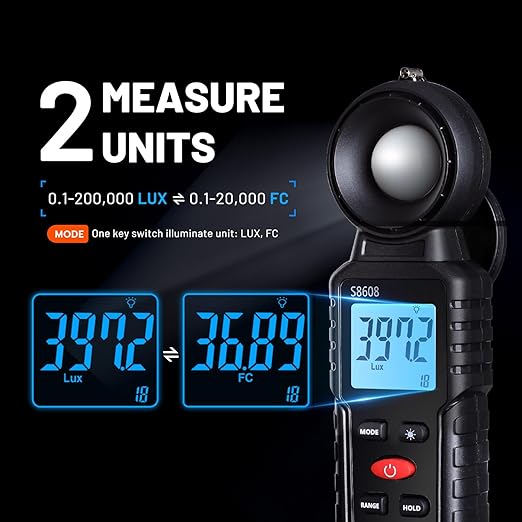 Mcbazel Digital Illuminance Light Meter, Photometer Light Intensity Sense Tester with LCD Display,Lux Meter Range up to 200,000 Lux for Grow Plants/Photography/Indoor/Garden