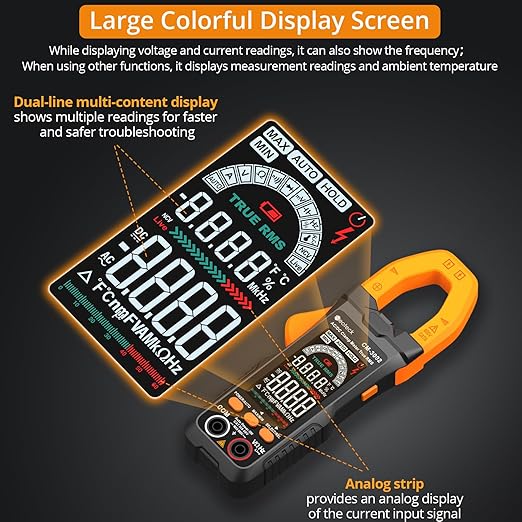 Neoteck Clamp Meter 6000 Counts Clamp Multimeter 800A AC/DC Current Auto Selection Color Screen TRMS Voltage,Capacitance,Continuity,Resistance,NCV,Diode,Frequency for Home,Auto,Industrial,HVAC