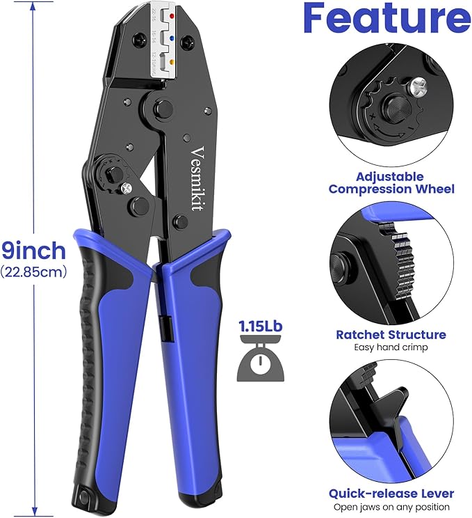 Wire Stripper and Crimping Tool,AWG 24-10 Automatic Stripper Tool with AWG 22-10 Ratchet Wire Crimper For Heat Shrink Connectors and Insulated Terminals, 3 in 1 Stripping/Cutting/Crimping