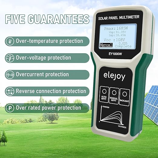 EY-1800W Solar Panel Tester MPPT Photovoltaic Panel Multimeter, Upgraded Measuring Range (5~1800W, 20~120V, 0~60A), Smart MPPT Tools for Testing Solar PV Panel Data and Troubleshooting