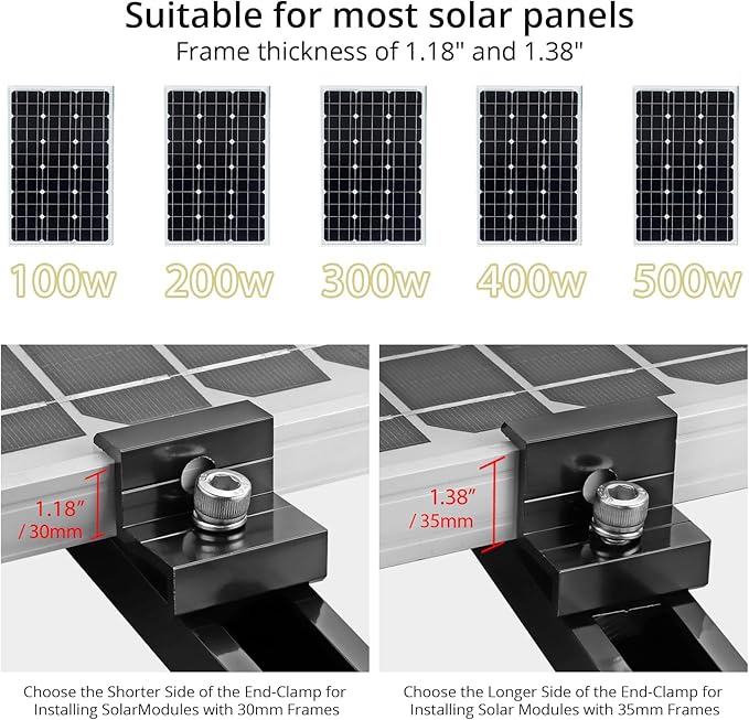 Anbte Solar Panel Mounting Kit for Single Panel, 4 Pcs 4.72in Mounting Rail & End Clamps, Solar Panel Mounting Brackets for RV Roof, Metal Roof, Tin Roof, Corrugated Roof, Sheet Roof, Black