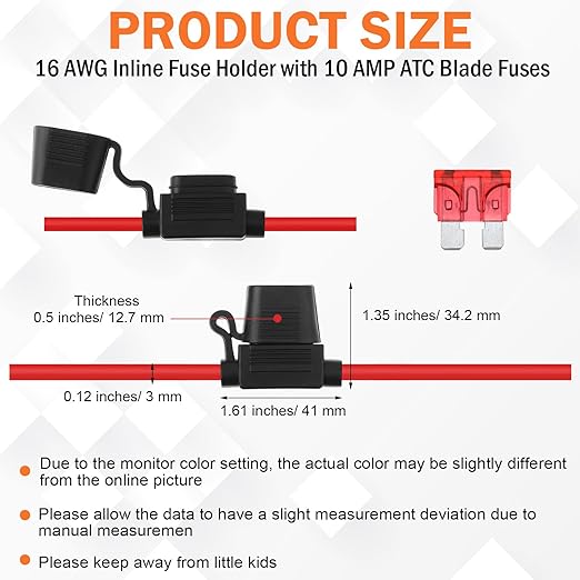 Shimeyao 24 Pcs Inline Fuse Holder Waterproof Automotive Replacement with ATC Blade Fuses for Car Truck Motorcycle Boat (16 Awg with 10 A)
