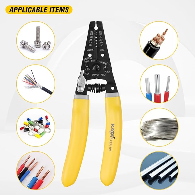 KATA Wire Stripper Wire Cutter - 7 Inch Wire Crimpers Stripping Tool Cutting Plier for 20-30 AWG Solid and 22-32 AWG Stranded Wire - Electrical Wire Stripping Crimping Plier Cable Strippers