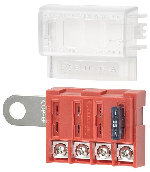 Blue Sea Systems 5023 ST Blade Battery Terminal Fuse Block 4 Way Circuit with Cover, 100 Amps