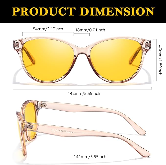 TJUTR Night Vision Driving Glasses for Men & Women, Polarized Anti Glare Yellow Lens Glasses for Night Time Safety TN2582N