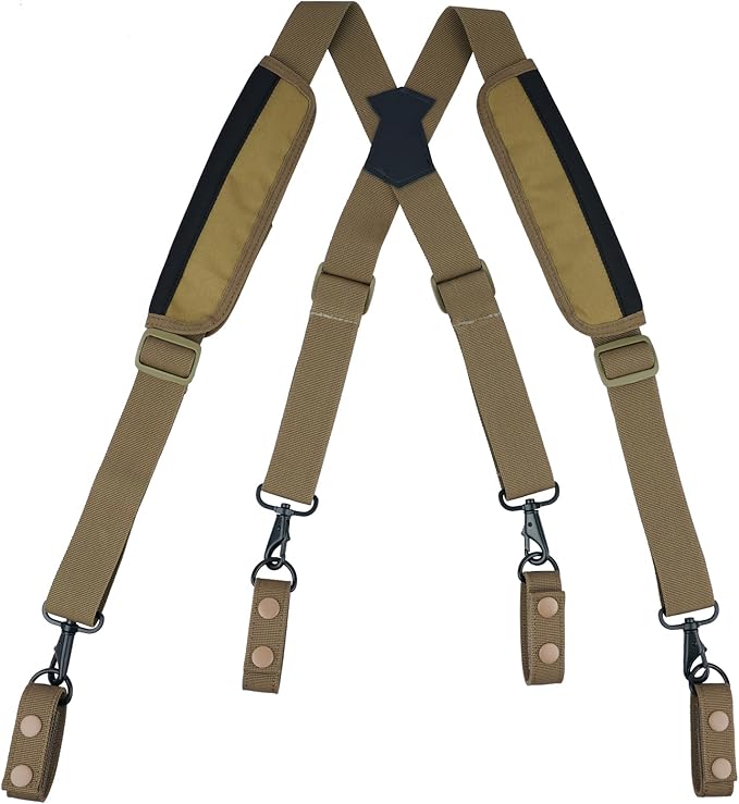 KUNN Tactical Duty Belt Suspenders with Metal Hook,Men Padded Police Harness for Duty Belt,Khaki