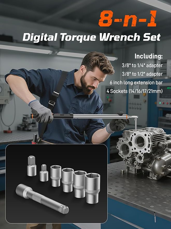 Digital Torque Wrench, 12.54-250.8 Ft.lb /17-340 Nm, 1/2" Drive In Lb Torque Wrench Electronic with Buzzer & LCD Indicator, Torque Wrench Set for Cars Automotive
