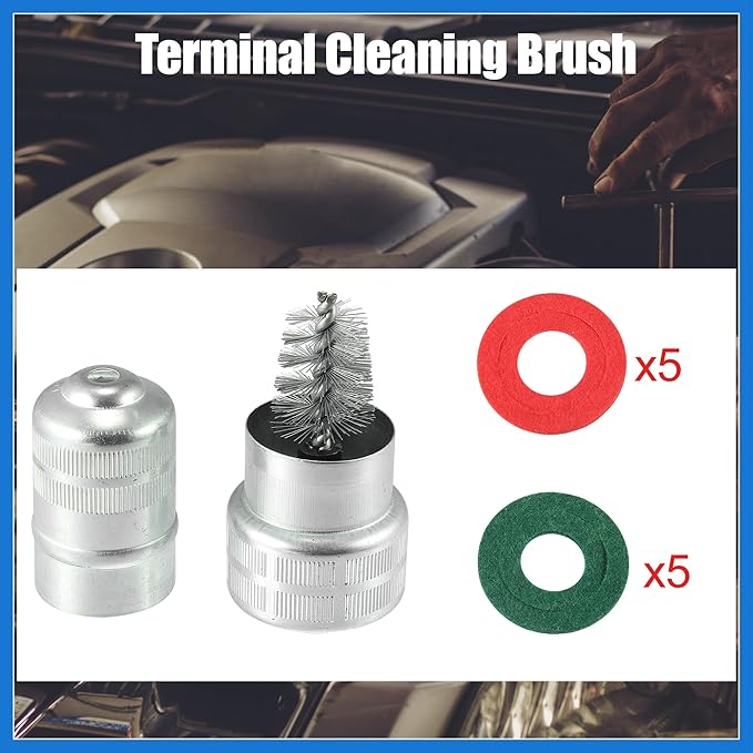 2pcs Car Battery Terminal Cleaning Brush Cleaner Accessories with 10pcs Anti Corrosion Fiber Washers Protector Auto Accessories
