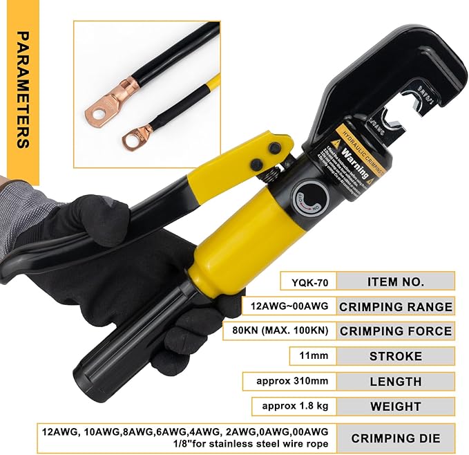 Hydraulic Crimping Tool 10 Tons 12 AWG to 00 (2/0), Battery Cable Crimper Tool with 9 Hexagonal Dies, Hydraulic Wire Crimping Kit for Wire Rope and Battery Terminal Lugs