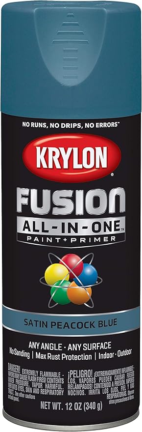 Krylon Fusion All-In-One Adhesive Spray Paint for Indoor/Outdoor Use, 12 oz, Peacock Blue