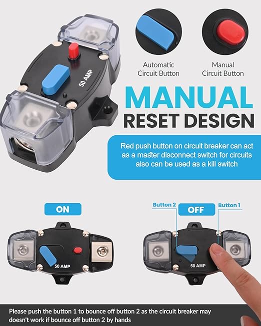 300 Amp Circuit Breaker 12-48 Volt DC 300A Self Recovery Resettable High Amp Circuit Breaker with Manual Reset Button for Automotive RV Marine Boat Car Audio and Amps Protection