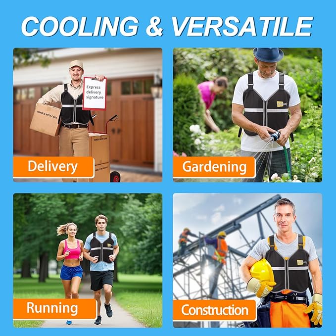 Cooling Vest for Men & Women with 8 Reusable Ice Packs, Lightweight Adjustable Breathable Design with Reflective Strips for Hot Weather, Outdoor Work, Running, Gardening
