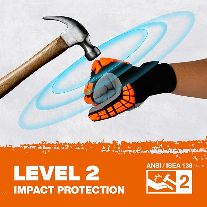 Safety Work Gloves for Men Women, Impact Work Gloves, Cut Resistant Gloves with TPR, Touchscreen Nitrile Grip Gloves