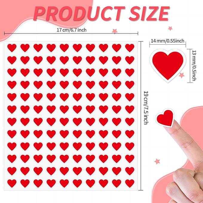 2400 Pcs Small Sticker for Kids,Heart Paper Decals,Self-Adhesive Stickers for Envelopes Scrapbook Gifts DIY Supplies,0.5in（Heart）