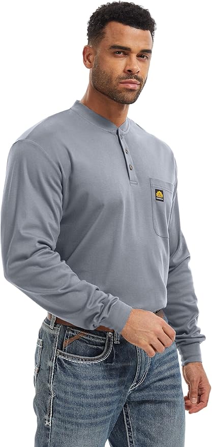 WORKWEYA 6.5oz Flame Resistant Henley Shirt 100% Cotton Lightweight FR Shirts for Men