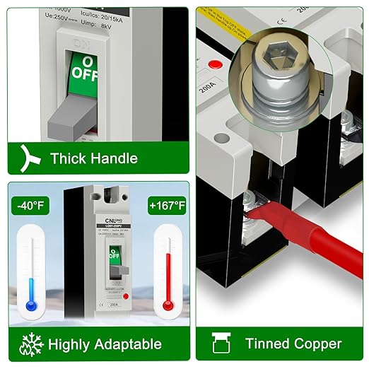 200Amp Molded Case Circuit Breaker MCCB 1 Pole DC250V Battery Disconnect Switch, PV Circuit Breaker Main Switch for Boat, Solar, UPS and Battery