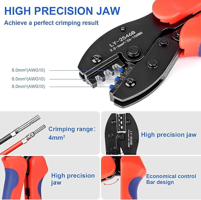 63 PCS Solar Connector Kit - Solar Crimping Tool for Solar Panel Cable with 30 Pairs Male/Female Solar Connectors, 1PCS Wire Crimper, 2 PCS Spanners Wrench, Crimper Set for 2.5/4mm² Solar PV Wire