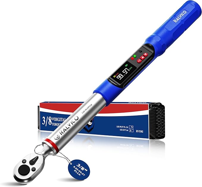 Digital Torque Wrench 3/8 Drive (5.02-99.57 Ft. Lb/ 6.8-135 N.m) ±2% Accuracy Dual-Direction Adjustable Torque Wrenches Digital with Vibration, Buzzer and LED Alert for Motorcycle, Car