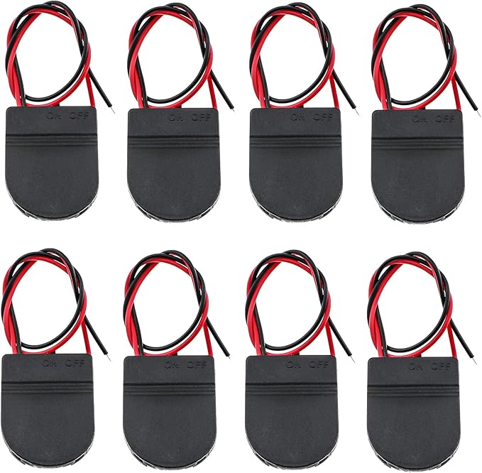 8PCS Button Cell Battery Holder 3V with Switch Cord Cover Button Battery Holder Cord Length 5.9inch Single Battery Holder Socket Container for Toys Breadboard Power Supply Black