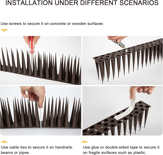 OFFO Bird Spikes Pigeon Outdoor Spikes for Cat Keep Birds Raccoon Woodpecker Away Covers 40 Feet(12.2m), Brown