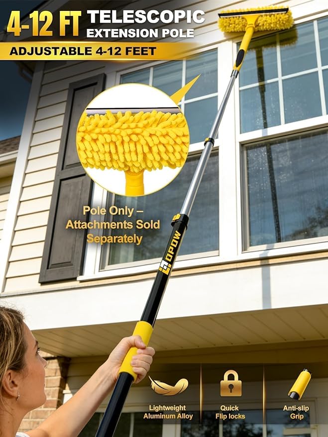 4.7-12ft Heavy-Duty Telescopic Pole - Best for Two-Story Homes & Exterior Work - Ultra-Stable Aluminum Frame Supports Large Rollers