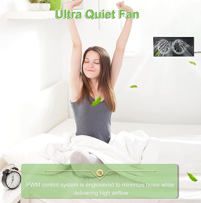 10 Inch Register Booster Fan with Thermostat, High Velocity Ventilation Fans with 10 Gear Wind Speed Switch and High Precision Thermal Probe, Black