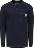 BOCOMAL Men's FR Henley Shirt Flame Resistant 5.5oz Cotton Long Sleeve Workwear UL NFPA2112 CAT2 Welding Tee