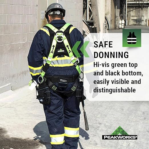 PeakWorks PeakPro Series Safety Harness - Full Body Safety Harness - CSA & ANSI Compliant Fall Protection - 310 lbs Capacity - Universal Size (Multiple Classes & Leg Buckle Types)