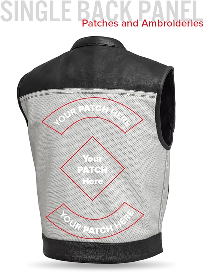 First Mfg Co Lowrider Mens Motorcycle Biker Riding Armor Club Style Black Leather, Twill, Moto Mesh, Perforated Vest