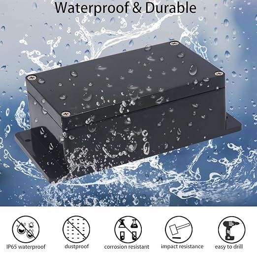 Junction Box IP65 Waterproof ABS Plastic Electrical Project Case Power Junction Boxes, Project Box with Fixed Ear Black 6.22x3.54x2.36 inch (158 x 90 x60 mm)