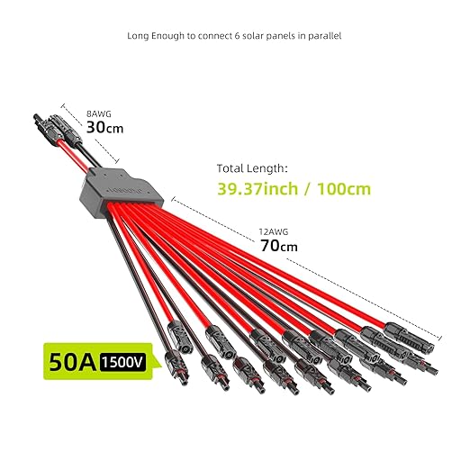 Solar Connectors for 8 Solar Panels,Tool-Free Solar Panel Splitter,3.3 Ft Solar Extension Cable Splitter, Waterproof 2 to 16 Y Branch Parallel Adapter for PV Cable