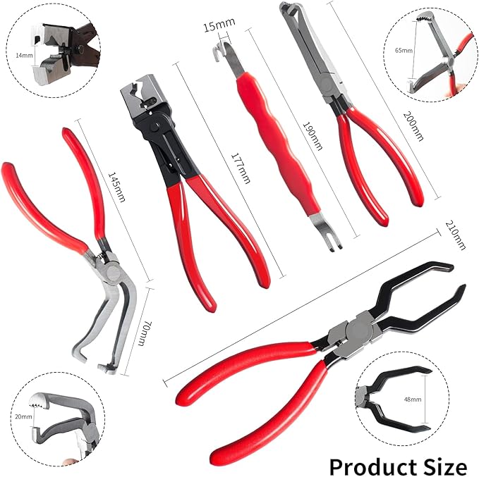 5 Pieces Electrical Disconnect Pliers for Cars, Automotive Electrical Plug Connector Disconnect Tool and Connector Separator and Hose Clamp Pliers