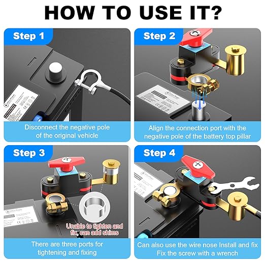 Battery Disconnect Switch, Heavy Duty Battery Shut Off Switch, Can Rotate 180, General High Current Master Battery Power Cut Isolator Kill Switch, Battery Kill Switch for Car, RV and Boat (Upgraded)