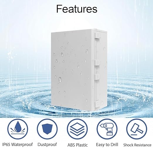 Electrical Box IP65 Waterproof Dustproof ABS Plastic Enclosure, Outdoor and Indoor Project Box Hinged Cover with Mounting Plate Wall Brackets Outer Dimension 23.6"x 15.7" x 8.7", Grey