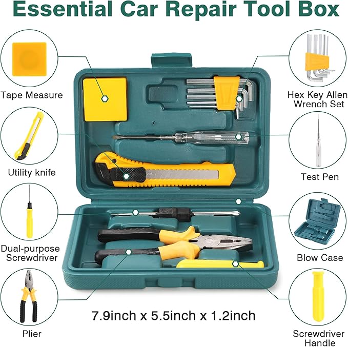 Car Roadside Emergency Kit, Auto Vehicle Safety Emergency Road Side Assistance Kits Essentials, with Jumper Cables, Safety Hammer, Reflective Warning Triangle