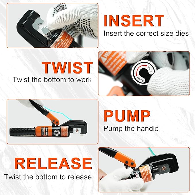10 Ton Hydraulic Battery Cable Crimper with 9 Dies - Hydraulic Crimper Tool with Dual-Blade Weir Cutter & Spring-Loaded Handle Crimper Kit for 12-2/0 AWG, 1/8" Stainless Steel Railing