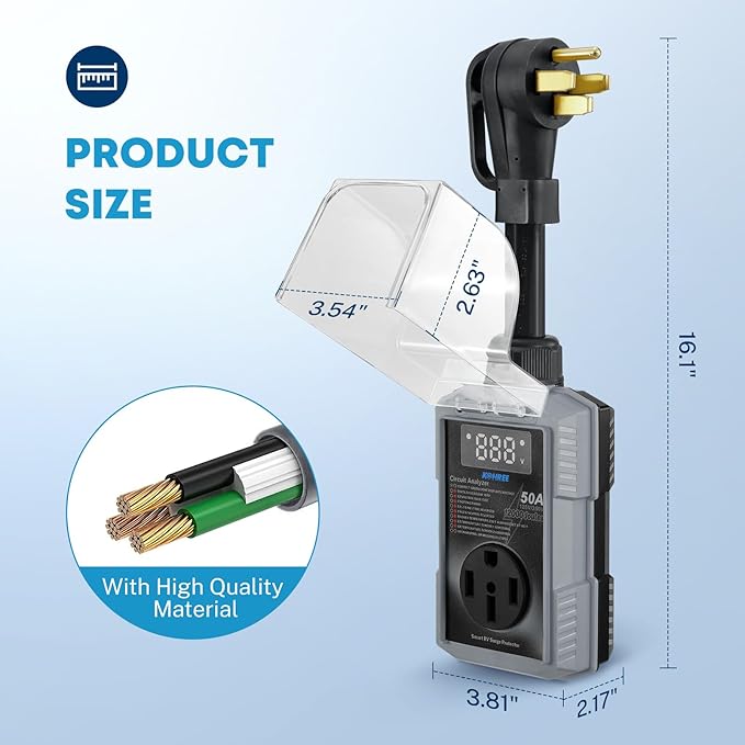 Kohree RV Surge Protector 50 Amp with High/Low Voltage Protection, 12000 Joules 50 Amp RV Surge Protector Waterproof, Smart Circuit Analyzer w/LED Display for RV Camper, Gray