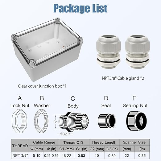 LeMotech Junction Box IP67 Waterproof Dustproof Electrical Box Project Box DIY Enclosure Gray with Transparent Clear Cover, External Size 7.9x5.9x3.9in (200x150x100mm)