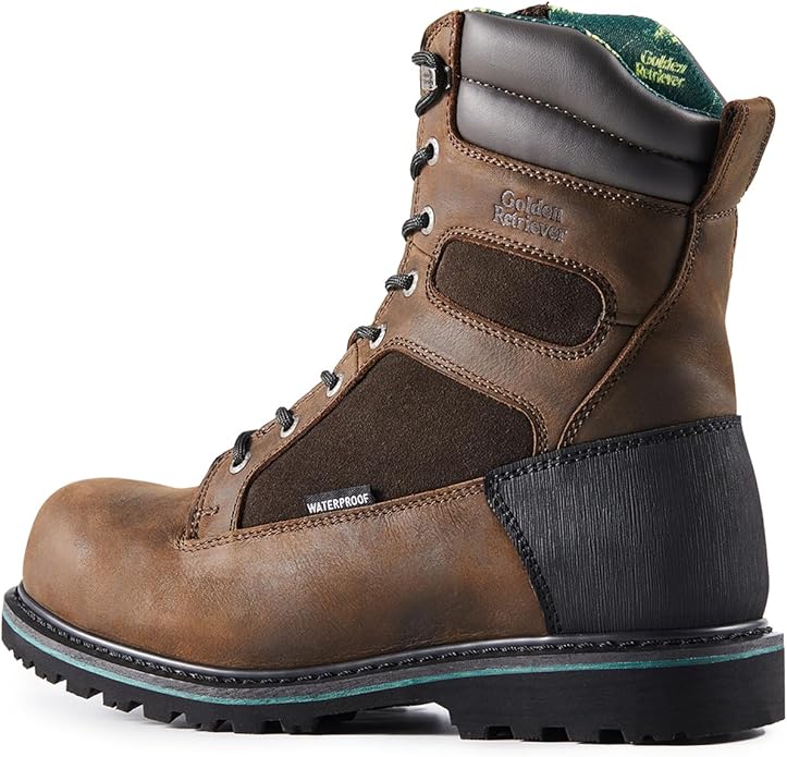 Golden Retriever Work Boots for Men Heavy Duty Composite Toe 6"/8" Durable Crazy Horse Leather Waterproof Slip-Resistant Construction Industry Boots GJ3155-GJ3255