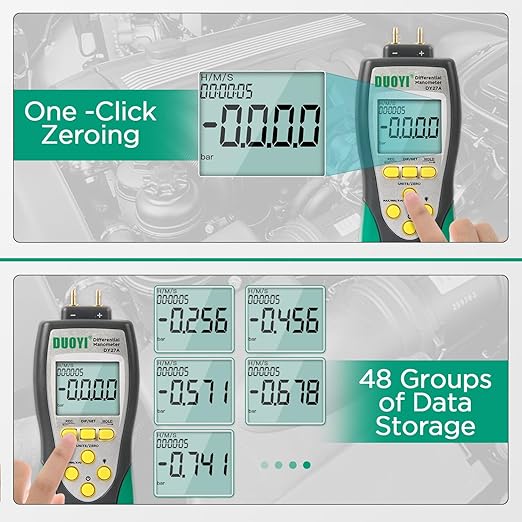 Manometer Gas Pressure Tester ±241.3Kpa/35Psi Wide Range Digital Manometer Lp Gas Pressure Tester with 11 Pressure Units, MAX/MIN/AVG Measurement, Data Storage/Hold, 9V Battery