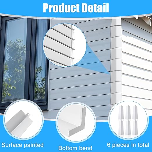 6 Pcs Aluminum Siding Corners 8.5 Inch Outside White Corner Caps, Smooth Siding Trim with Nails for Mobile Home and Wooden House Exterior
